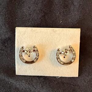 Silver-Tone Horseshoe Crystal Stud Earrings - Women Jewelry